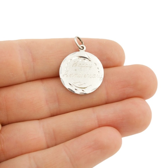 Vintage Sterling Silver Happy Anniversary Charm / Pendant Retro Mid-Century - Picture 2 of 3